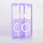 Samsung Z Flip 6 Kılıf Magsafe Şarj Özellikli Parlayan Simli Saydam Renkli Allstar Kapak thumbnail 5