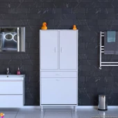 Modilayn YENİ AFRA 75x173x32,5 cm' lik 1 Çekmece, 2 Göz Sepet, 2 Kapak, 6 Raf Dar Alan Banyo Dolabı thumbnail 3