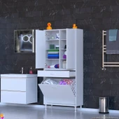 Modilayn YENİ AFRA 70x173x32,5 cm' lik 1 Çekmece, 2 Göz Sepet, 2 Kapak, 8 Raf Dar Alan Banyo Dolabı thumbnail 2