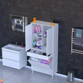 Modilayn YENİ AFRA 80x173x32,5 cm' lik 1 Çekmece, 2 Göz Sepet, 2 Kapak, 4 Raf Dar Alan Banyo Dolabı - 1