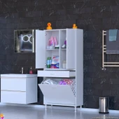 Modilayn YENİ AFRA 80x173x32,5 cm' lik 1 Çekmece, 2 Göz Sepet, 2 Kapak, 4 Raf Dar Alan Banyo Dolabı - 2