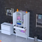 Modilayn YENİ AFRA 85x173x32,5 cm' lik 1 Çekmece, 2 Göz Sepet, 2 Kapak, 6 Raf Dar Alan Banyo Dolabı - 1