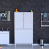 Modilayn YENİ AFRA 90x173x32,5 cm' lik 1 Çekmece, 3 Göz Sepet, 2 Kapak, 8 Raf Dar Alan Banyo Dolabı thumbnail 3