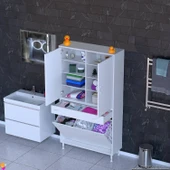 Modilayn YENİ AFRA 90x173x32,5 cm' lik 1 Çekmece, 3 Göz Sepet, 2 Kapak, 8 Raf Dar Alan Banyo Dolabı thumbnail 1