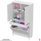 Modilayn YENİ AFRA 90x173x32,5 cm' lik 1 Çekmece, 3 Göz Sepet, 2 Kapak, 4 Raf Dar Alan Banyo Dolabı thumbnail 5