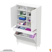 Modilayn YENİ AFRA 90x173x32,5 cm' lik 1 Çekmece, 3 Göz Sepet, 2 Kapak, 8 Raf Dar Alan Banyo Dolabı thumbnail 5