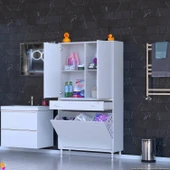 Modilayn YENİ AFRA 95x173x32,5 cm' lik 1 Çekmece, 3 Göz Sepet, 2 Kapak, 4 Raf Dar Alan Banyo Dolabı thumbnail 2