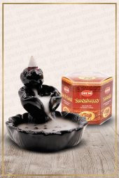 Geri Akışlı Şelale Temalı Siyah Tütsülük No:8 Ve Sandalwood Konik Tütsü 40 Adet - 1