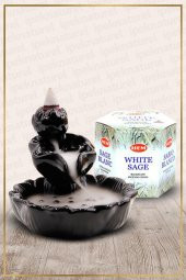 Geri Akışlı Şelale Temalı Siyah Tütsülük No:8 Ve White Sage Konik Tütsü 40 Adet - 1