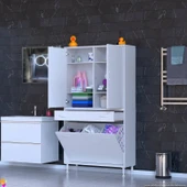 Modilayn YENİ AFRA 100x173x32,5 cm' lik 1 Çekmece, 3 Göz Sepet, 2 Kapak, 6 Raf Dar Alan Banyo Dolabı thumbnail 2