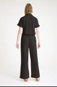 Yazlık Şık V Yaka Siyah Keten Takım - 3