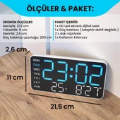 HD LED Ekranlı Pilli Adaptörlü 2 Alarmlı Sıcaklık Tarih Göstergeli Mavi Beyaz Fonksiyonel Duvar Masa Saati - 8