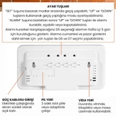 HD LED Ekranlı Pilli Adaptörlü 2 Alarmlı Sıcaklık Tarih Göstergeli Mavi Beyaz Fonksiyonel Duvar Masa Saati - 6