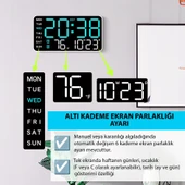 HD LED Ekranlı Pilli Adaptörlü 2 Alarmlı Sıcaklık Tarih Göstergeli Mavi Beyaz Fonksiyonel Duvar Masa Saati - 7