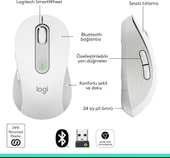 Logitech M650 Signature 910-006255 Beyaz Sessiz Küçük Boy Sağ El Kablosuz Mouse Outlet - 6