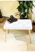 Fahrettin Küçük Gürgen Retro Ahşap Ayaklı Handmade Beyaz Pofidik Puf Bench Koltuk Sandalye - 2