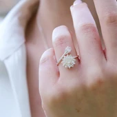 Zirkon Taşlı Lotus Çiçekli Gümüş Set thumbnail 5