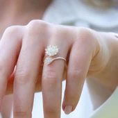 Zirkon Taşlı Lotus Çiçekli Gümüş Set thumbnail 4