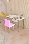 Fahrettin Küçük Montessori Çocuk Masası Oyun Masası Aktivite Masası Çalışma Masası 1 Adet Pembe Welsoft Sandalyeli - 1