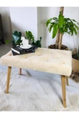 Fahrettin Küçük Gürgen Retro Ahşap Ayaklı Handmade Krem Pofidik Puf Bench Koltuk Sandalye - 2