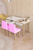 Fahrettin Küçük Montessori Çocuk Masası Oyun Masası Aktivite Masası Çalışma Masası - 2 Adet Pembe Welsoft Sandalyeli thumbnail 1