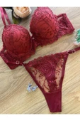 Dantelli  Destekli Kadın Bordo İç Çamaşır Takım Dolgulu Sütyen Takım thumbnail 2