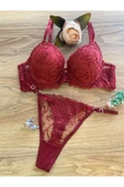 Dantelli  Destekli Kadın Bordo İç Çamaşır Takım Dolgulu Sütyen Takım thumbnail 1