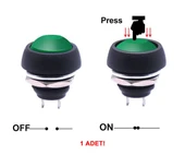 12mm PBS-33B 2 Pin Push Buton Yeşil  ON OFF 1A 250V Mini Yuvarlak Su Geçirmez Anahtar Momentary Switch - 3