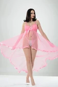 Pembe Petli Tül Şifon Gecelik - 230 - 1