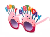 Happy Birthday Yazılı Pembe Fuşya Renk Parti Gözlüğü 12x7 Cm - 1