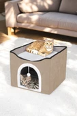 TİNEKE Sevimli Katlanır Taşınabilir Çok Fonksiyonlu Kapalı Kedi Evi Yatağı FÜME thumbnail 3