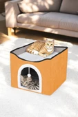 TİNEKE  Sevimli Katlanır Taşınabilir Çok Fonksiyonlu Kapalı Kedi Evi Yatağı TURUNCU thumbnail 1