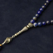 Gümüş İmame Gümüş Püskül Küre Kesim 9x9 mm Doğal Lapis Taşı Tesbih thumbnail 2