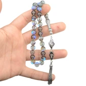 Gümüş İmame Gümüş Püskül Küre Kesim 8.x8 mm Doğal Termal Kuvars Taşı Tesbih - 3