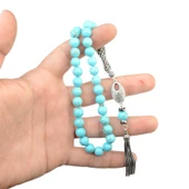 Gümüş İmame Gümüş Püskül Küre Kesim 8.5x8.5 mm Doğal Firuze Taşı Tesbih thumbnail 3