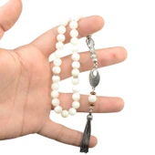 Gümüş İmame Gümüş Püskül Küre Kesim 8x8 mm Doğal Sedef Taşı Tesbih thumbnail 3