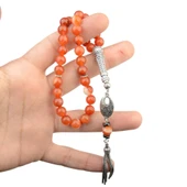 Gümüş İmame Gümüş Püskül Küre Kesim 8x8 mm Doğal Akik Taşı Tesbih thumbnail 3