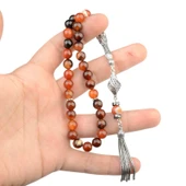 Gümüş İmame Gümüş Püskül Küre Kesim 8x8 mm Doğal Jasper Taşı Tesbih - 3