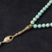 Gümüş İmame Gümüş Püskül Küre Kesim 8.5x8.5 mm Doğal Firuze Taşı Tesbih thumbnail 2