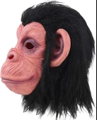 Siyah Saçlı Kafaya Tam Geçmeli Lateks Şempanze Maskesi - Lateks Maymun Orangutan Goril Maske Et Maske thumbnail 2