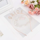 Rose Gold Renk Bekarlığa Veda Kristal Taş Bride Tacı İthal 16x10 Cm - 3
