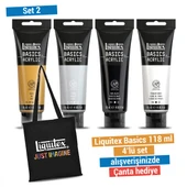 Liquitex Basics 118ml Monochrome Luxe Colors 4 Renk Akrilik Boya Seti - Çanta Hediyeli - 1