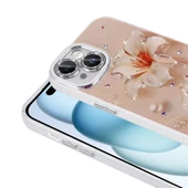 Apple iPhone 14 Kılıf Çiçek Desenli Parlak Taşlı Sert Silikon Zore Garden Kapak thumbnail 10