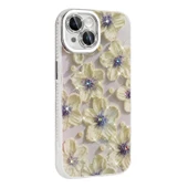 Apple iPhone 14 Kılıf Çiçek Desenli Parlak Taşlı Sert Silikon Zore Garden Kapak thumbnail 9