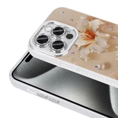 Apple iPhone 14 Pro Max Kılıf Çiçek Desenli Parlak Taşlı Sert Silikon Zore Garden Kapak - 11
