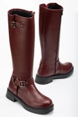 02-312 Bordo Toka Aksesuarlı Fermuarlı Günlük Kadın Çizme thumbnail 1