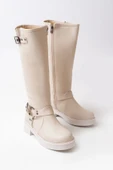 02-312 Bej Toka Aksesuarlı Fermuarlı Günlük Kadın Çizme thumbnail 5