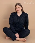 Pijamerry Kadın Büyük Beden Dantel Yaka Bambu Uzun Kol İnce Pijama Takımı 5545 - 1 Adet  Siyah 3XL thumbnail 2