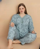 Pijamerry Kadın Büyük Beden Dantel Yaka Bambu Uzun Kol İnce Pijama Takımı 5672 - 1 Adet  Yeşil 2XL - 1