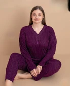Pijamerry Kadın Büyük Beden Dantel Yaka Bambu Uzun Kol İnce Pijama Takımı 5541 - 1 Adet  4XL Mürdüm thumbnail 1